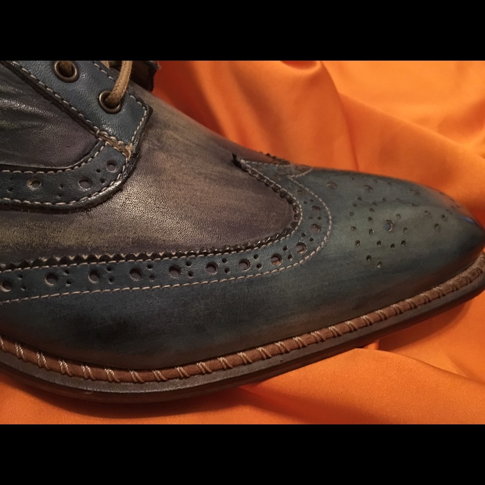 HANDCRAFTED ITALIAN WINGTIPS TEAL GREEN GREY TAN
